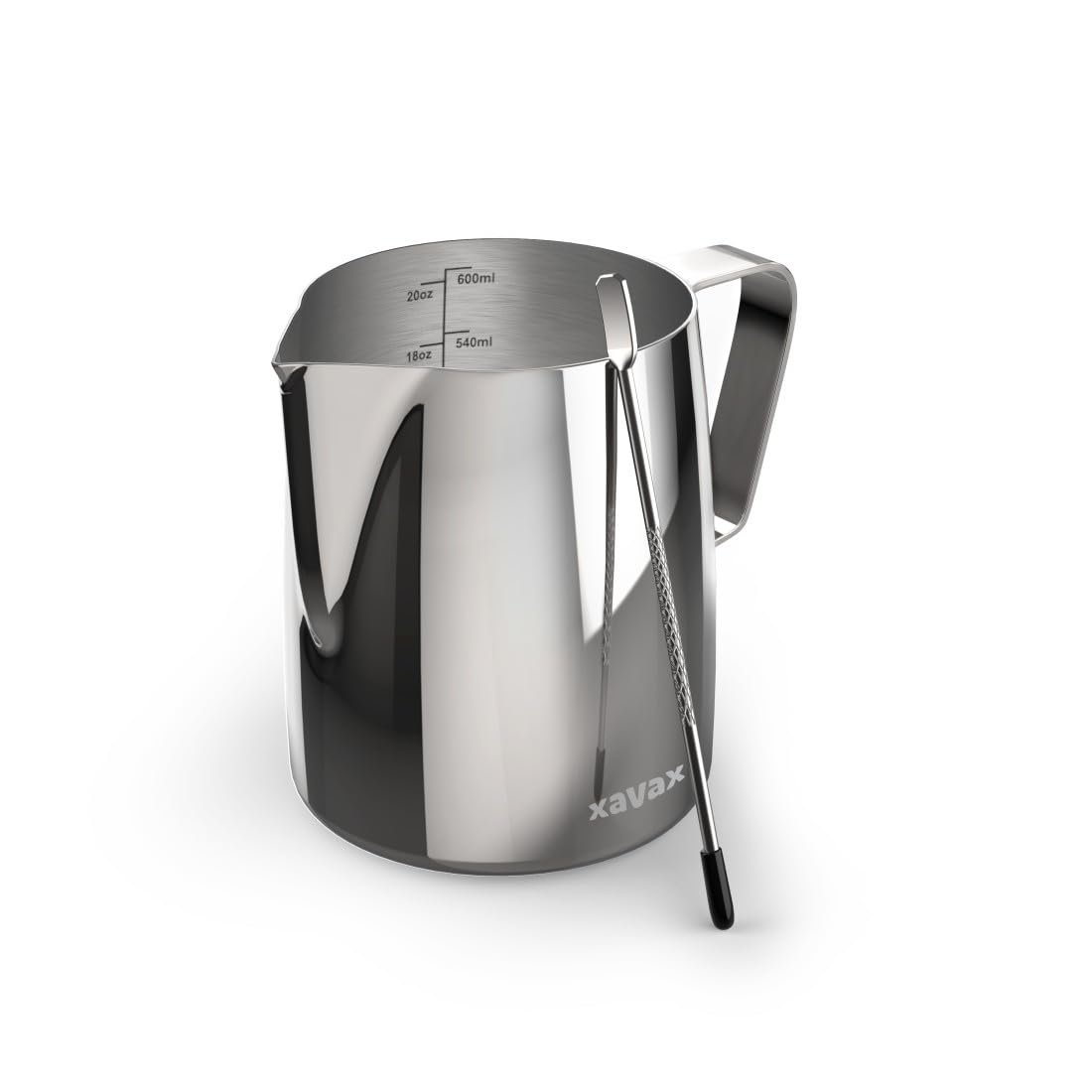Xavax Barista Milk Jug with Latte Art Pen, Stainless Steel, 600 ml, Silver