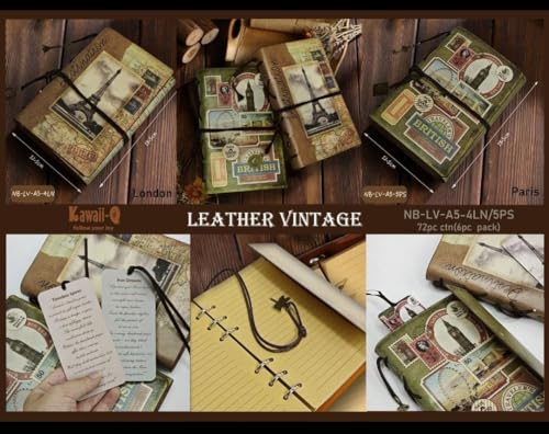 Image of Alokik Enterprise Paris Vintage Leather Journal Notebook A5 Refillable Diary with Travel Theme Cover Lock Strap | Line Pages and Zipper Pocket | Retro Cover Designfor Writing, Travel, Sketching & Gift