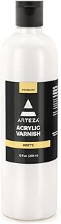 ARTEZA Matte Varnish for Acrylic Painting (12 FL OZ) - Transparent Matte Acrylic Paint Varnish with UV Protection - Clear Finish Sealer for Canvas, Wood - Protects Against Dust, Dirt, and Scratches