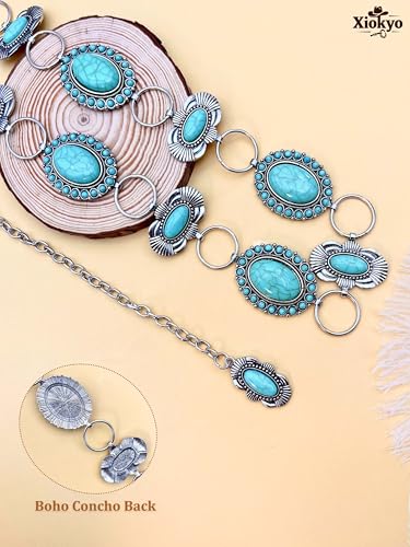Image of Turquoise Chain Belt for Women, Western Cowgirl Concho Belt | Turquoise Concho Accents with Silver Chains for Western, Cowgirl, Rodeo, Festival and Denim Looks