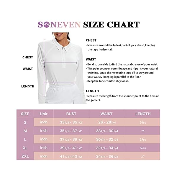 Soneven-Womens-Golf-Shirt-Moisture-Wicking-Long-Sleeve-Shirt-Half-Zip-Pullover-Athletic Women's White Golf Shirt Moisture Wicking Long Sleeve Shirt Half Zip Pullover Athletic(White,M