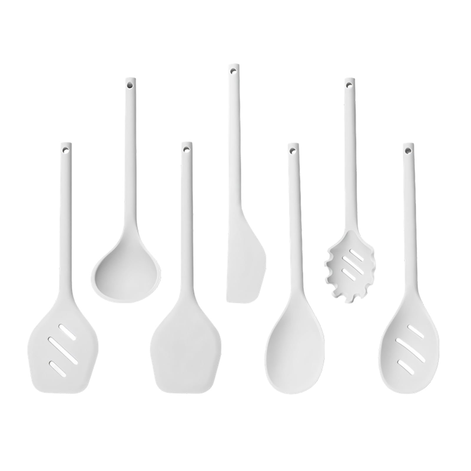Sbshiouu White 7Pcs Silicone Kitchen Utensil Set Cooking Tool With Ergonomic Handle For Nonstick Cookware Elastomer Kitchen Tool Set