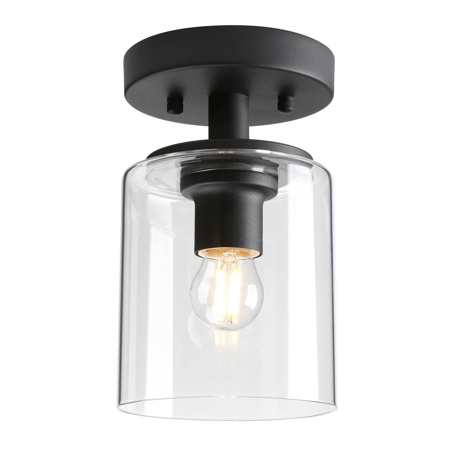 Yosoan Black Industrial Glass Ceiling Lights, Edison Pendant Light Fitting, Flush Ceiling Light Fixture, E27 Srew (Black)