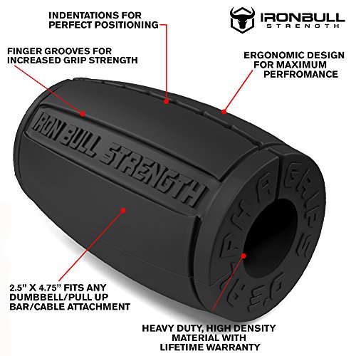 Iron Bull Strength Alpha Grips 3.0 - Extreme Arm Blaster - Best Dumbbell And Barbell Thick Bar Adapter (Black) #TOP1
