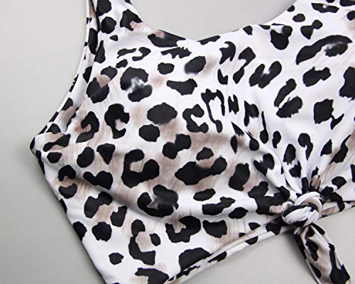 image for Balasami Women's Scoop Neck Tie Knot Front Leopard Printed Soft Padded