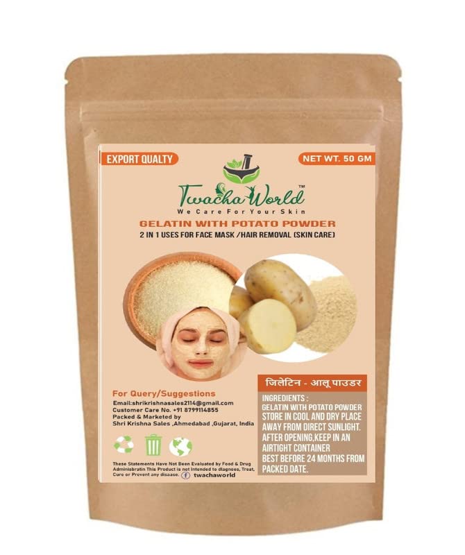 Twacha world Gelatin with Potato Powder (2 in 1 Use) for DIY Peel Off Mask/Hair Removal (50 g)