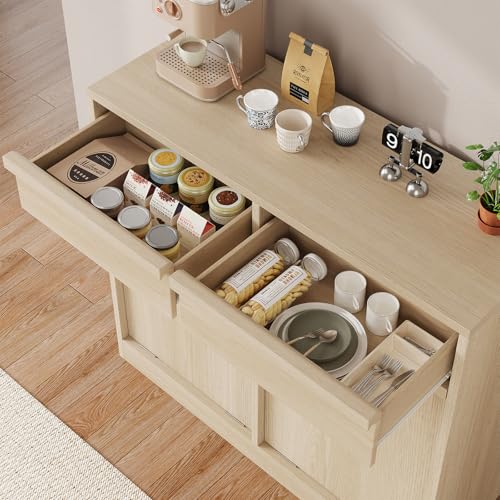GarveeHome Double Tilt Out Trash Cabinet, Modern Trash Cabinet with 20 Gallon Storage, Hidden Freestanding Garbage Can Cabinet Laundry Hamper for Kitchen Dining Living Room