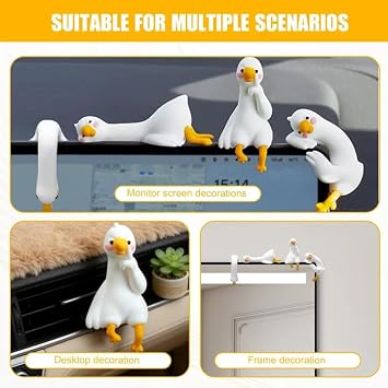4PCS Mini Resin Goose Figurines Set, Adorable Desk Decorations and Cute Desk Accessories for Office, Computer, Car Dashboard, Shelf, Indoor Festival Decor, Collectible Mini Animal Ornaments Gift