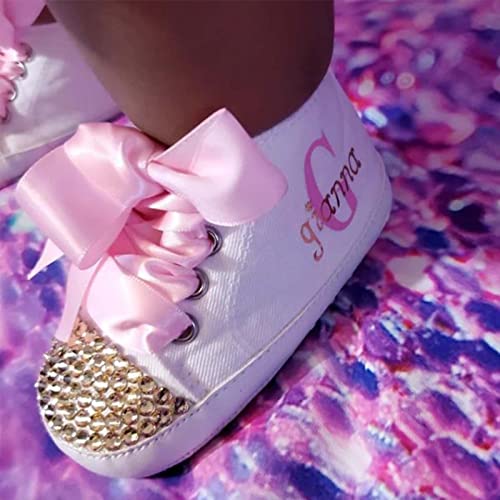 Personalized Pink Gold Baby Girl Shoes, Custom Infant Girl Shoes First Birthday Girl Outfit (4.65“（6-12months）)4
