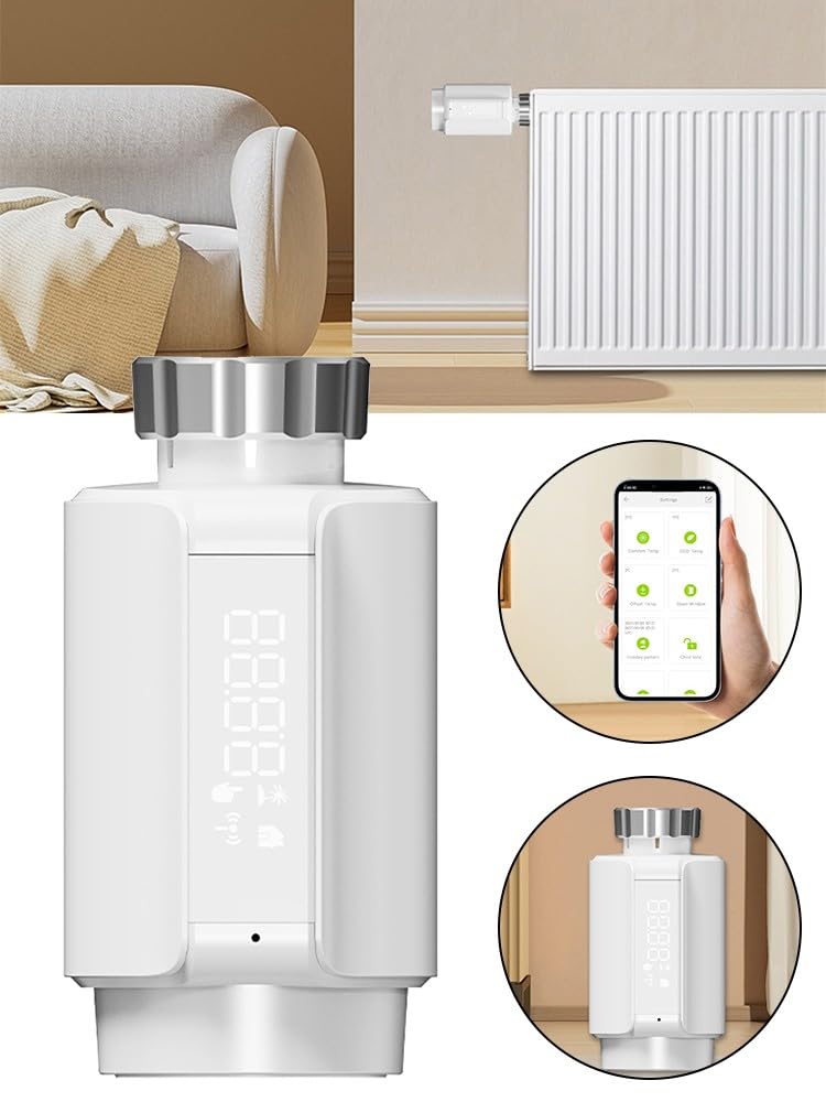 Smart Zigbee Thermostat de valve de radiateur pour application Tuya Smart Life Contrôle de chauffage programmable sans fil TRV avec affichage LED Horaire hebdomadaire Économie d'énergie Blanc