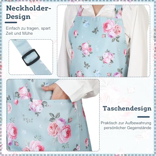 Halinuia Kochschürze Damen Blumen Schürze Küche Verstellbare Apron Women Grün Schürzen Gastronomie für Frauen Wasserdicht Latzschürze Koch Schürze Modern Kitchen Chef Aprons Grillschürze