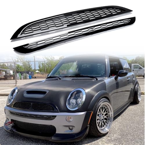 Anzios Set Upper + Lower Front Bumper Glossy Black Honeycomb Mesh Grille Grill Compatible for 2002-2005 Mini Cooper R50, R52 Convertible, S R53 - MC1200101, 51137026202, AT07015GA, BM021138000