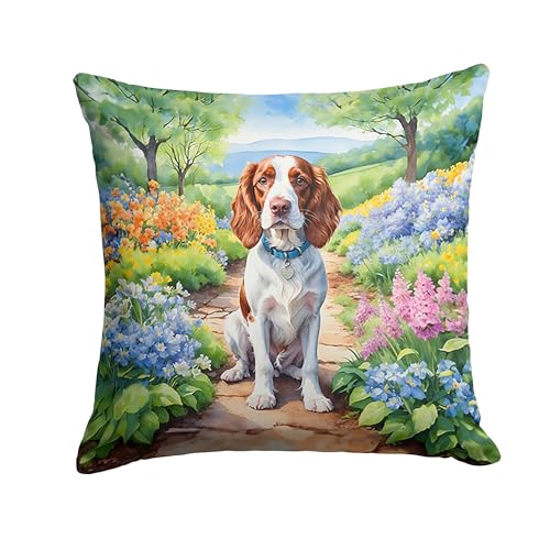 Caroline's Treasures Welsh Springer Spaniel Spring Path Throw Pillow Machine Washable, Indoor Outdoor Decorative Pillow for Couch, Bed or Patio, 18Hx18W