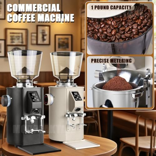 Commercial Electric Coffee Grinder - Flat Burr with 9 Settings, LED Display, Double Dosing Modes, 450g Large Bean Hopper for Espresso, Perfect for Home & Café Use - Black