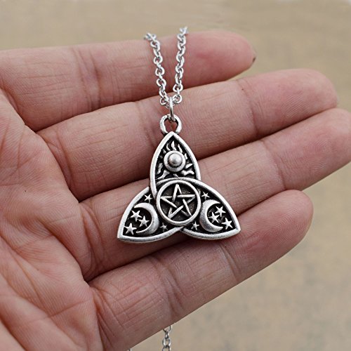 Sanlan Triple Moon Goddess Triquetra Pentacle Necklace Pagan Wicca Pendant Necklace #TOP4