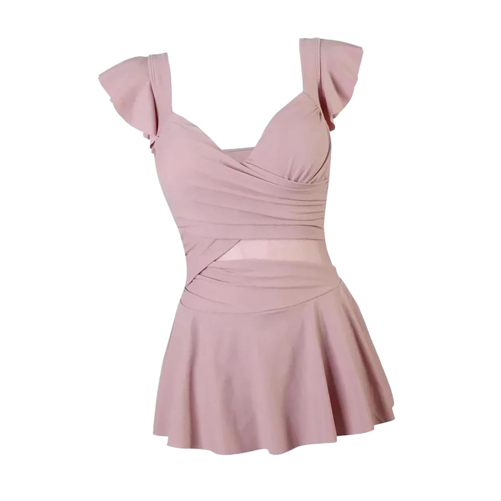 Vaveren Women Swimsuit 1 Piece Swimsuits High Waisted Fashionable Swimming Costume Swimwear Swim Dress for Pool Vacation Beach Party, L Pink