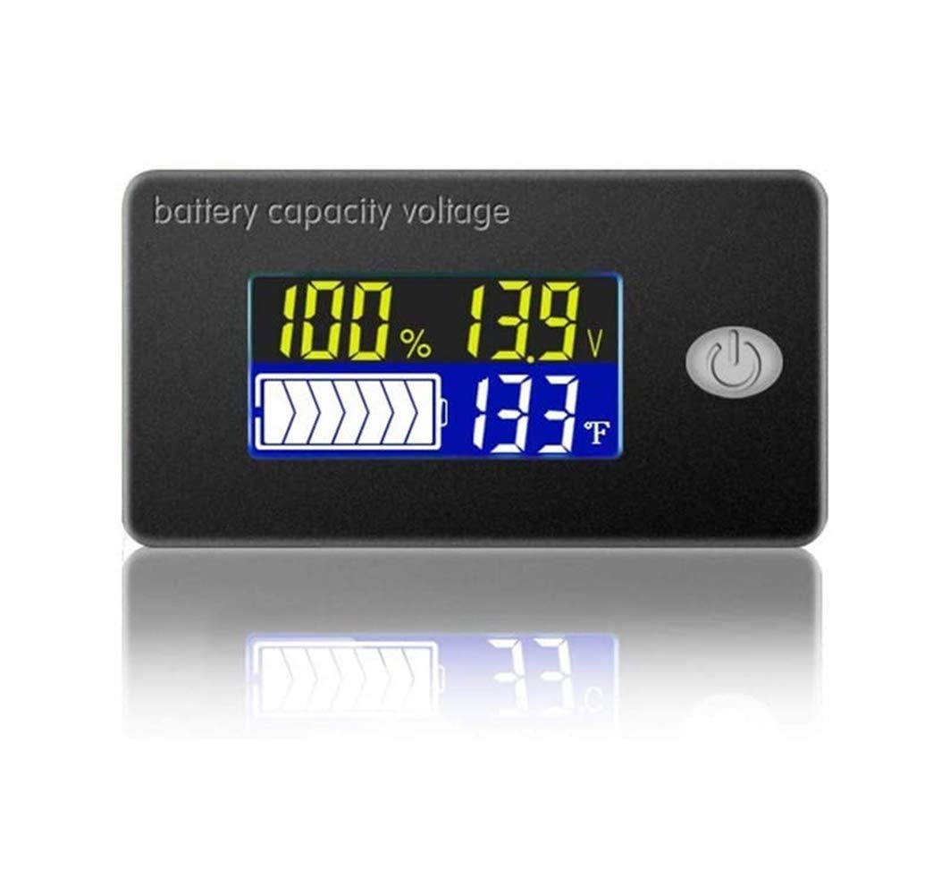 4 in 1 Battery Monitor Capacity Meter Voltmeter 0-179℉ Thermometer Battery Fuel Gauge Indicator Voltage Monitor (12V-Alarm)