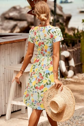 Image of Newshows Womens Summer Short Sleeve Casual Dresses V Neck Floral Vacation Sundress Faux Wrap Midi Dress with Pockets