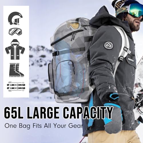 image for YOREPEK 65L Ski Boot Bag Backpack with 8 Pockets, Waterproof Ski Snowb