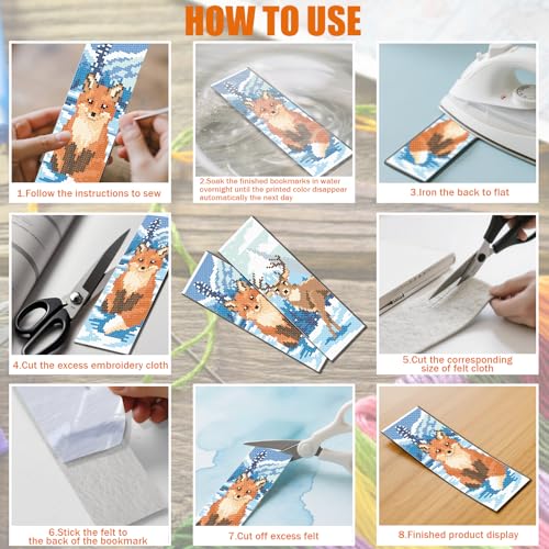 Image of FREEBLOSS 6 Set Cross Stitch Bookmark Kit Winter Animals Pattern Stamped Cross Stitch Kit 11CT Embroidery Kits with Instructions for Beginners Adult 20x6cm /8x2.4inch
