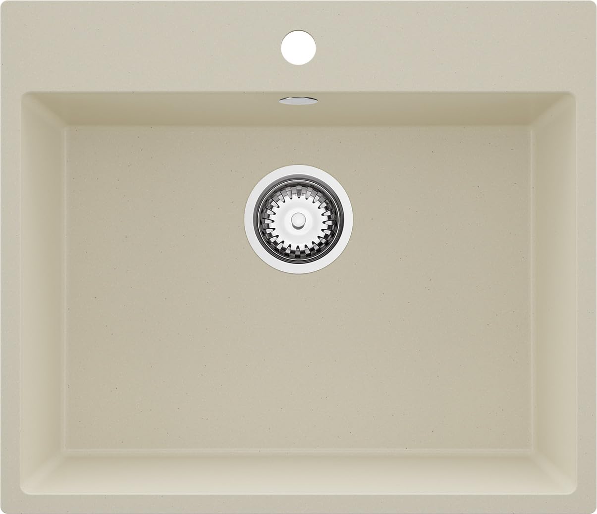 PRIMAGRAN Evier Cuisine en Granit Beige 58x50cm, Lavabo 1 bac + Kit de Vidage, Évier à Encastrer au Meuble 60cm - Riga S310