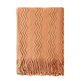 BOURINA Throw Blanket Textured Solid Soft Sofa Couch Cover Decorative Knitted Blanket (Almond,50x60 inches)