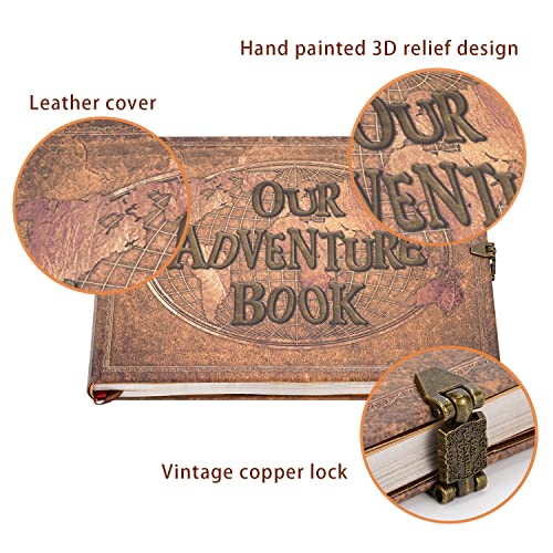Jimbon Our Adventure Book 180 Pages Scrapbook Photo Album,Retro Style Embossed Letter Leather Cover Travel Diary Journal Scrap Book For Couples,Memory Book For Anniversary Wedding,Best Friend Gift #TOP3