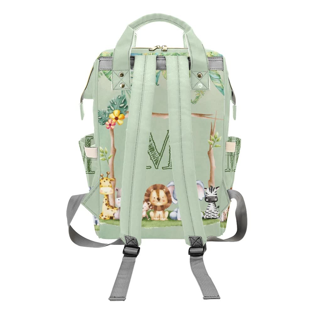 Eiis Unidesign Safari Forest Animals Monograms Personalized Diaper Bag Backpack with Name,Custom Tote Bag Travel DayPack for Nappy Mommy Baby Boy Girl