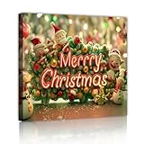 クリスマスキャンバスプリントお祝いの壁の装飾サンタクロース雪だるまとエルフの壁アートポスター保育園ティーンルームプレイルームまたは廊下70x70cmインナーフレーム