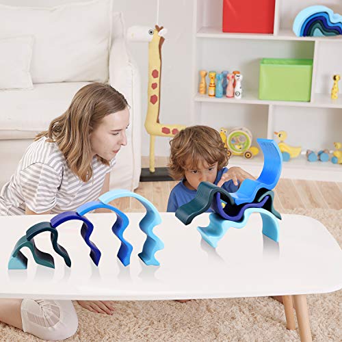 image for Lewo Wooden Rainbow Stacker Stacking Game Nesting Puzzle Blocks Montes