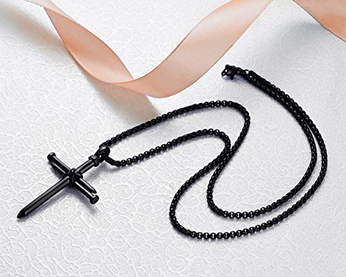 Rehoboth Men's Stainless Steel Nail Cross Pendant Necklace with 24 Inch Chain Polished Black Gold Silver3