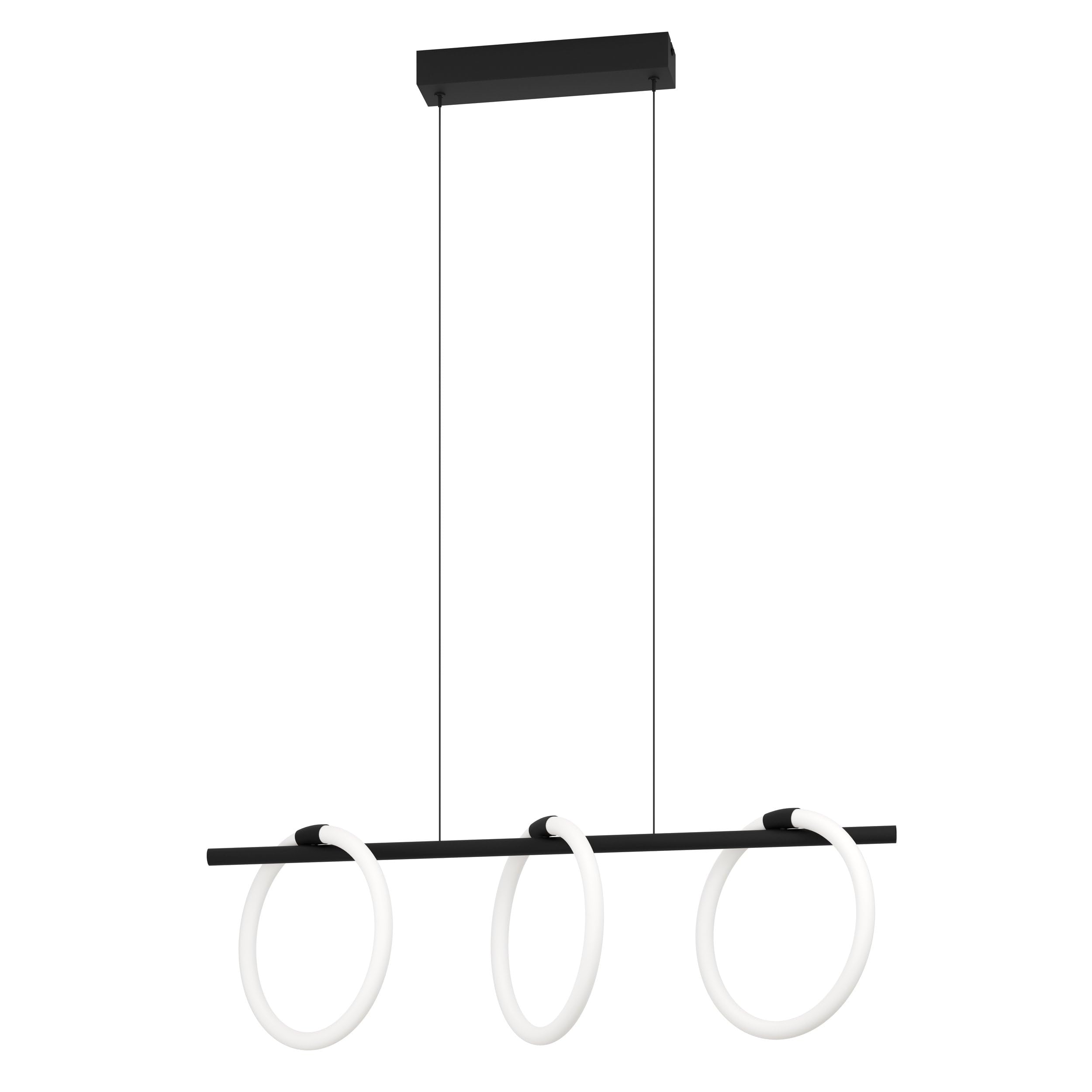 Eglo LED Pendant Lighting Caranacoa, 3 lamp Ceiling Light Fitting, Hanging lamp for Dining and Living Room Made of Black Metal with Rings in White Plastic, Warm White — image 1