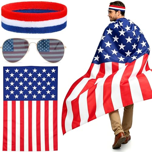 LIHELEI American Flag Cape Accessories Patriotic Flag Cloak Set for Men Women 250th July 4th Independence Day World Cup Party Costume Cape Set