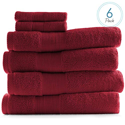Image of Hearth & Harbor Bath Towels for Bathroom - 100% Ring Spun Cotton Luxury Bathroom Towels - Ultra Soft & Highly Absorbent, Bath Towels Set of 6 - Burgundy Red