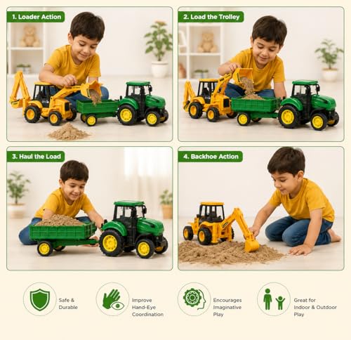 Image of JCB Toy Big Size for Kids, Tractor Toy with Tipping Trailer & Excavator Loader, Construction Vehicle Toy Set, Heavy Duty Truck Toys for Boys & Girls 3+ Years