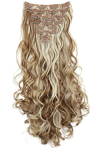 PRETTYSHOP XL 45cm 7 Pièces Jeu CLIP IN EXTENSIONS Extensions De Cheveux Postiche Ondulé Mélange Blond Foncé CE14a-1 Cover