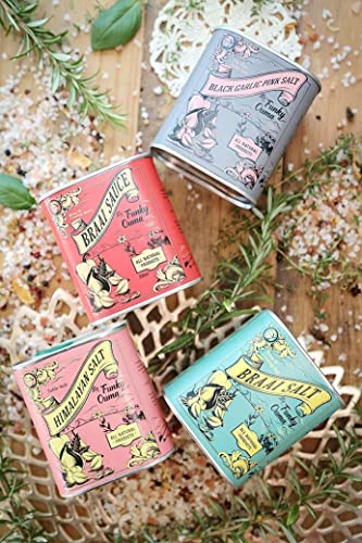 Funky Ouma Schwarzer Knoblauch Salz 250 g Dose – Premium Himalaya Salz mit fermentiertem Knoblauch – Gourmet Gewürz für Kochen, Grillen & BBQ – Aromatisches Knoblauchsalz aus Südafrika