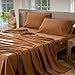MooMee Bedding Sheet Set 100% Washed Cotton Linen Like Textured Breathable Durable Soft Comfy (Solid Dark Orange, Queen)