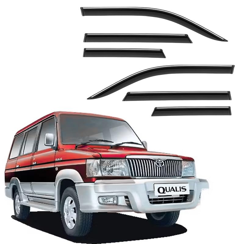 Image of CAR SAAZ Side Door Visors for Qualis (2002-2004)(Set of 6 Pcs) | Chrome Lined Rain Guards, Polycarbonate, Smoke Finish