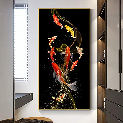 Toile carpe koi dorée feng shui pour décoration murale salon moderne 60x120 cm