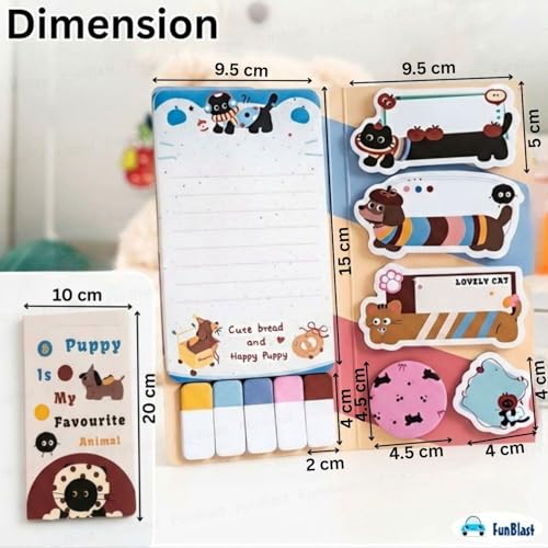 Image of FunBlast Cat & Puppy Sticky Notes - 11 Sheets /440 Sticky Notes, Sticky Pad for Study, Point It Marker Stationery Items, Self-Adhesive Memo Pad, Planners and Memo Sticker (Multicolor)