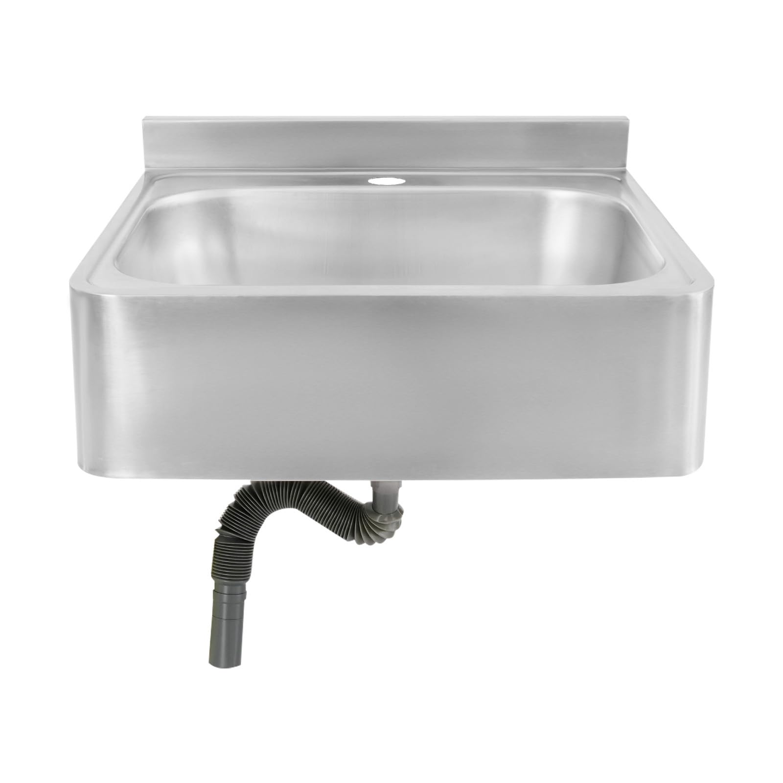 Lavabo de acero inoxidable montado en la pared con tubo de desagüe y anillo de tapón de desagüe, fregadero de acero inoxidable, rectangular, 48 x 39 x 20 cm, fregadero para cocina pequeña