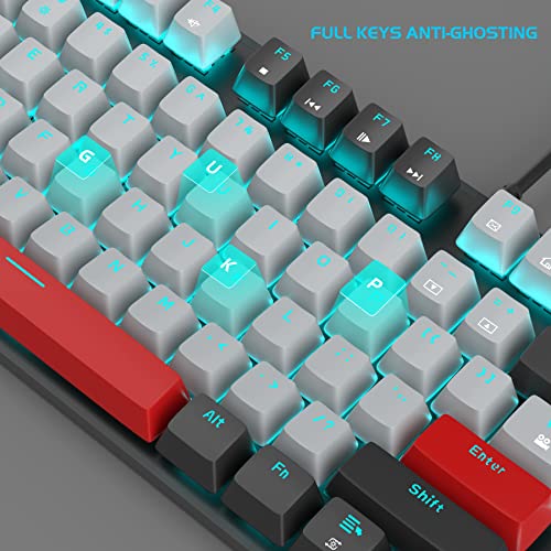 Image of MageGee Mechanical Gaming Keyboard, New Upgraded 104 Keys Blue Backlit Keyboard with Blue Switches, USB Wired Mechanical Computer Keyboard for Laptop, Desktop, PC Gamers(Black & Gray)