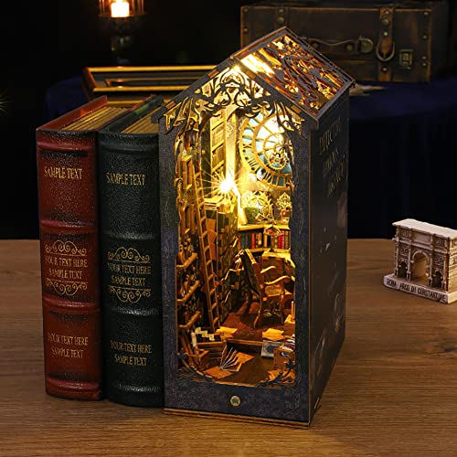 3D Wooden Puzzle Bookshelf Insert Decor With Sensor Light Music Box,Diy Dollhouse Miniature Book Nook Assemble Kit,Bookends Model Build-Creativity Kit For Adults Women Birthday Gift (Detective Agency) #TOP5