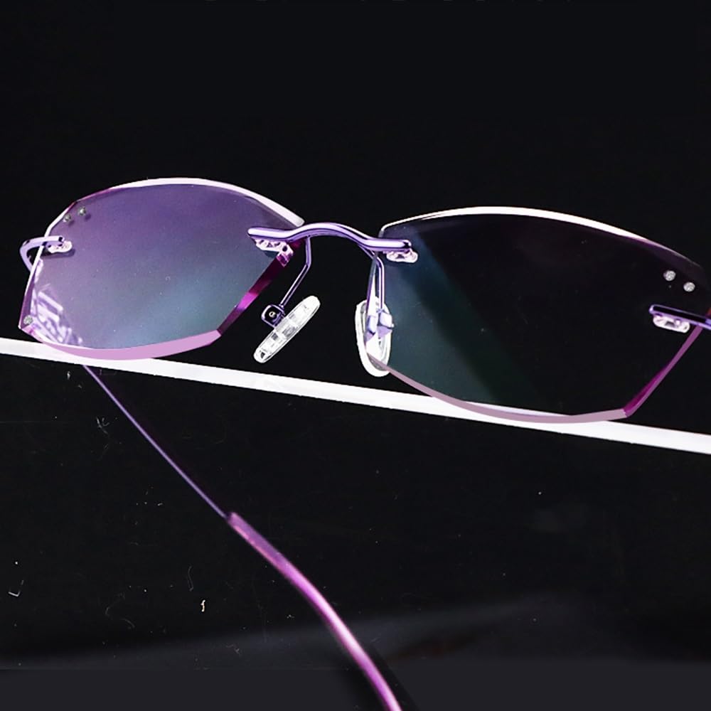 SFIVE Sin Montura Gafas De Lectura Mujeres，Ligero HD Gafas De Presbicia Moda Anti Luz Azul Gafas De Lectura Rosa/Morado 2.0 (Color : Purple, Size : +2.5)