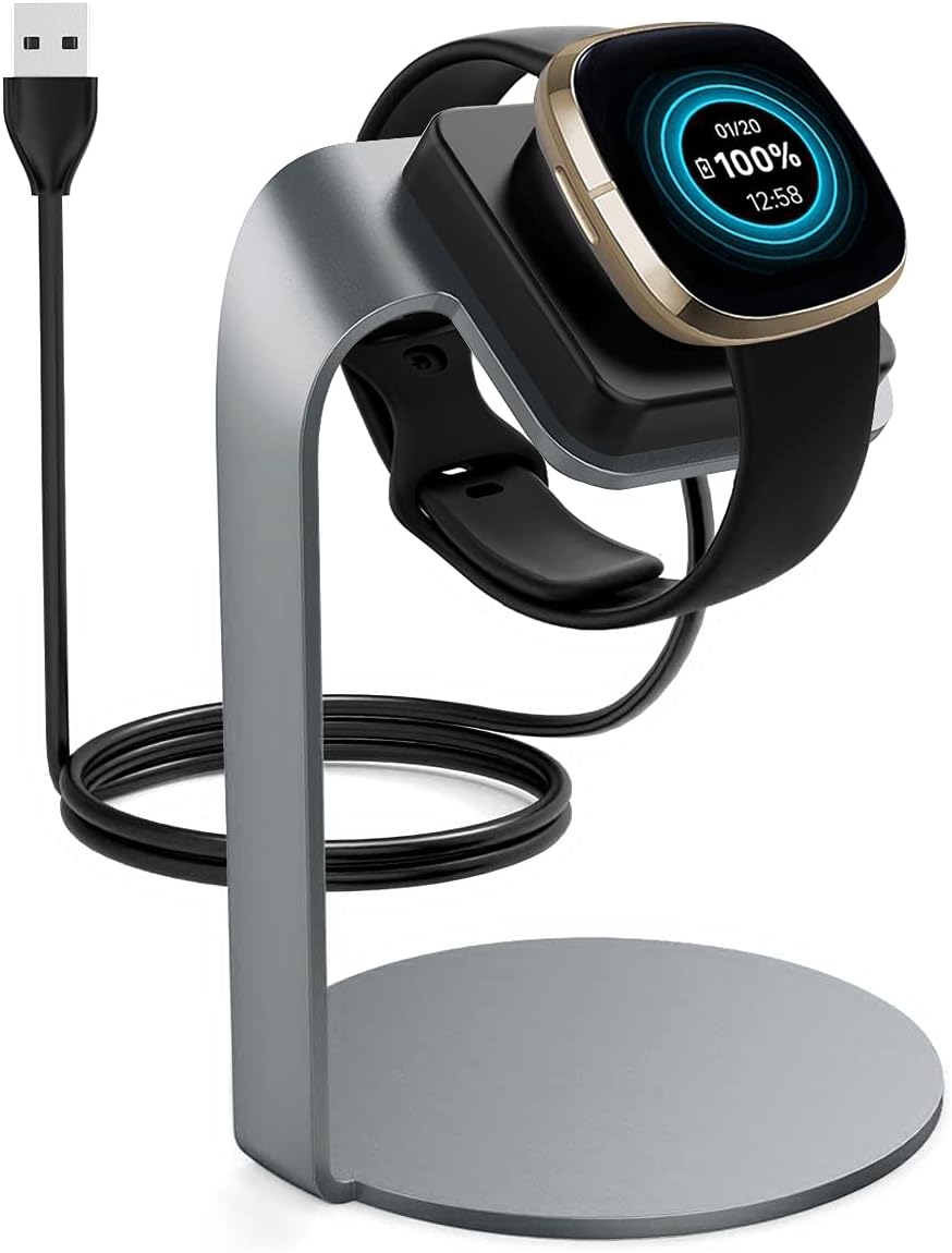 OenFoto Charger Dock Compatible with Fitbit Sense/Versa 3, Premium Aluminum Alloy Charging Cable Stand Base Station with USB Cable Accessories for Fitbit Sense/Versa 3 Smartwatch, Gray