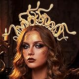 Zoestar Medusa - Diadema de serpiente, tocado de diosa griega, tocado de Halloween, disfraz de carnaval, fiesta, accesorios para el cabello para mujeres y niñas (dorado)