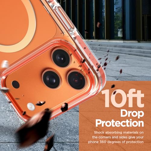 Image of Magnetic Case for iPhone 17 Pro Max [Compatible with Magsafe] [Anti-Yellowing] [1 Screen Protector] Slim Clear Iridescent Case for iPhone 17 Pro Max 6.9 inch 2025, Orange