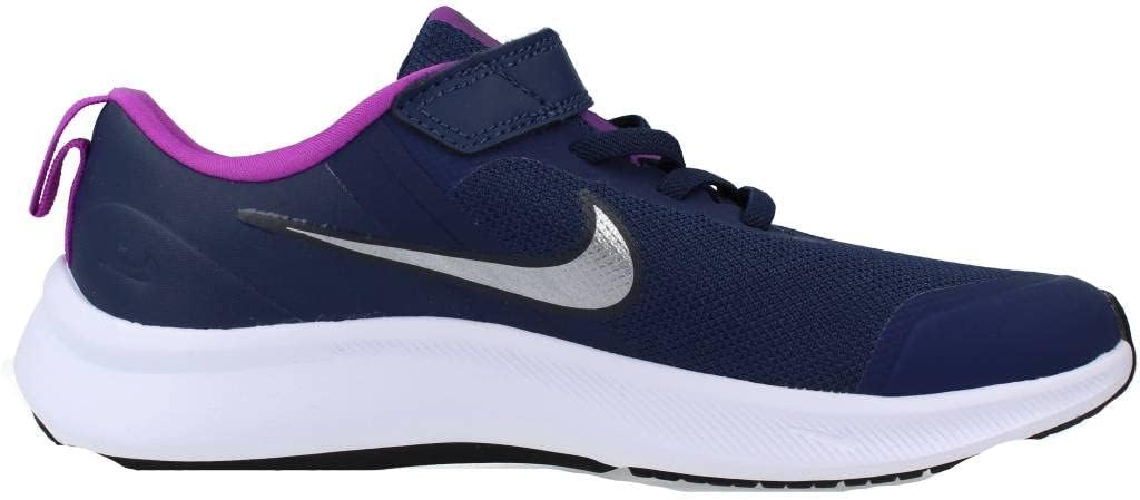 Nike Unisex-Child Star Runner 3 Pre School Running Shoe Midnight Navy/Mtlc Silver/Purple 11 Little Kid