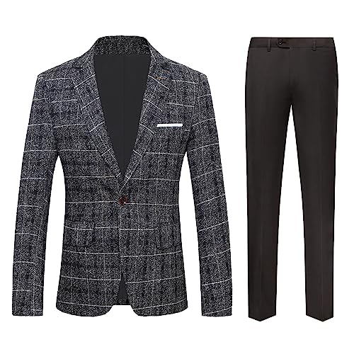 Costume 2 pièces tweed homme veste ajustée et pantalon noir de travail